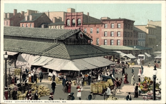Briefkaart Baltimore Maryland de VS, Markt Lexington