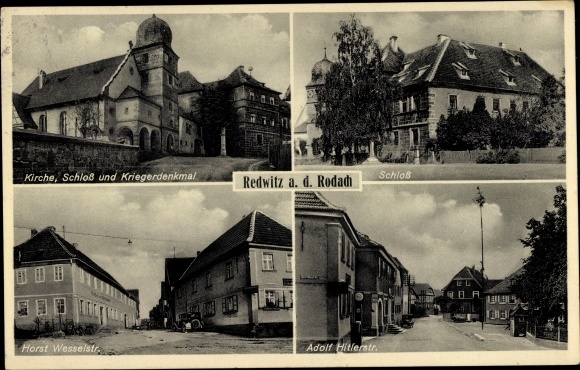 Ak Redwitz Rodach Oberfranken, Schloss, Kriegerdenkmal, Horst Wessel Straße, Adolf Hitler Straße