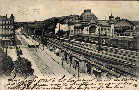 Postcard Dresden, view of the track side of the main station
