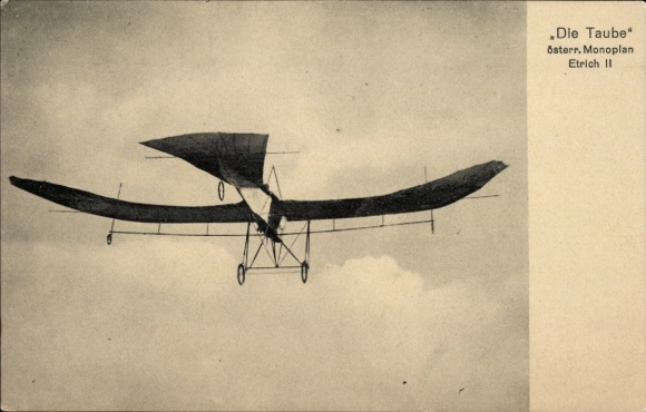 Postcard Kuk Air Force I. WK, Austrian Etrich Taube in action