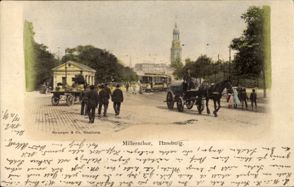 Postcard Hamburg Mitte St. Pauli, Millerntor, tram