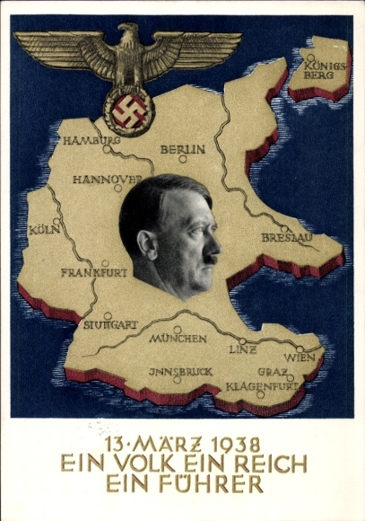 Postal stationery Postcard Klein, One People, One Reich, One Führer, Anschluss of Austria 1938, Greater Germany