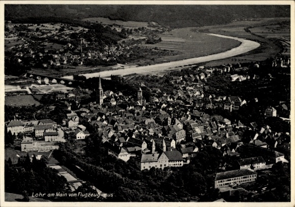 Postcard Lohr am Main Lower Franconia, aerial photograph