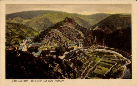 Postcard Altenahr in the Ahr Valley, view from the Devil's Hole, castle vineyards, landscape