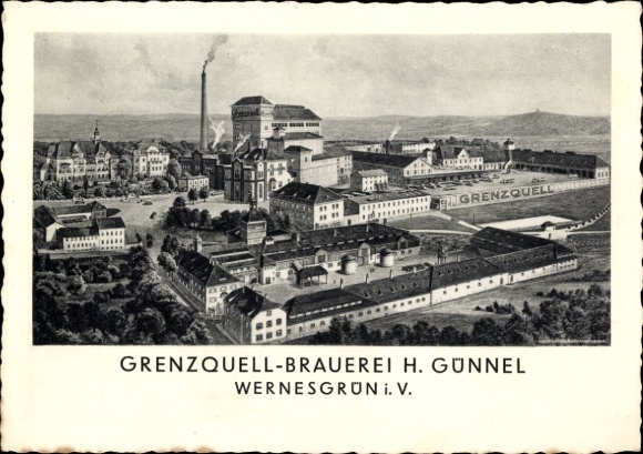 Postcard Wernesgrün Steinberg Saxony, general view of the Grenzquell brewery H. Günnel