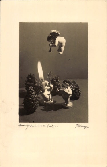 Photo Postcard Christmas, pine cones, little angels