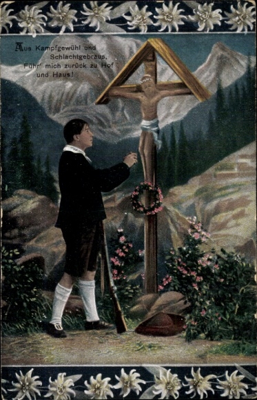 PC Marienberg Mountains in the Ore Mountains of Saxony, village hall, soldier with rifle in front of a wooden cross...