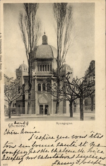 Judaica Postcard Geneva City Switzerland, Synagogue