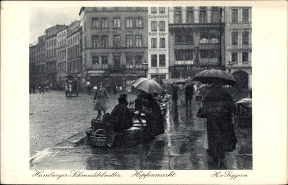Postcard Hamburg, Schmuddelwetter, Hopfenmarkt, Photographer H. v. Seggern