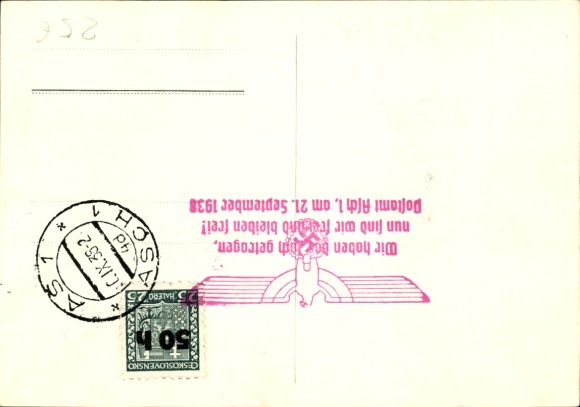 Postcard We did it, Asch is free, 21.09.1938, Sudetenland, Greater Germany