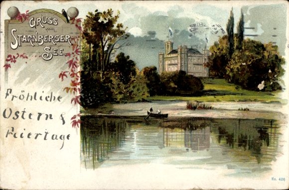 Chromo-Litho Berg am Starnberger See Upper Bavaria, Berg Castle