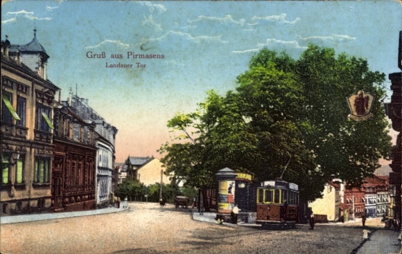 Ansichtkaart Pirmasens am Pfälzerwald, Landauer Tor, tram