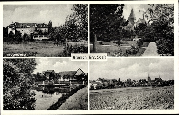 PC Bremen Ense im Sauerland, St. Josef&#39;s house, in the garden, total view, Spring