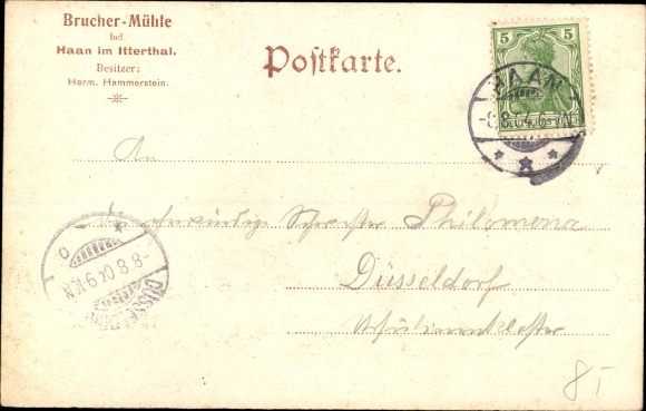 Postcard Haan im Ittertal, Brucher Mühle, inn, inh. Herm. Hammerstein, Caspersbroich Castle