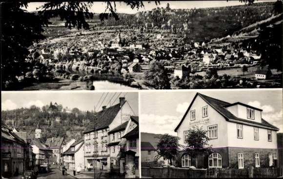 Postcard Wasungen in the Thuringian Forest, Panorama, Inn zur Linde