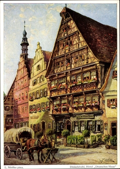 Artist PC Mößler, L., Dinkelsbühl in Middle Franconia, Hotel Deutsches Haus