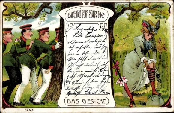 Chromo-Litho The Five Senses, The Face, Soldiers Watching a Woman, Stockings