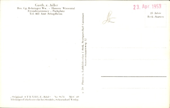Postcard Hausen Raitbach Schopfheim in Baden, aerial photograph, Gasthaus zum Adler