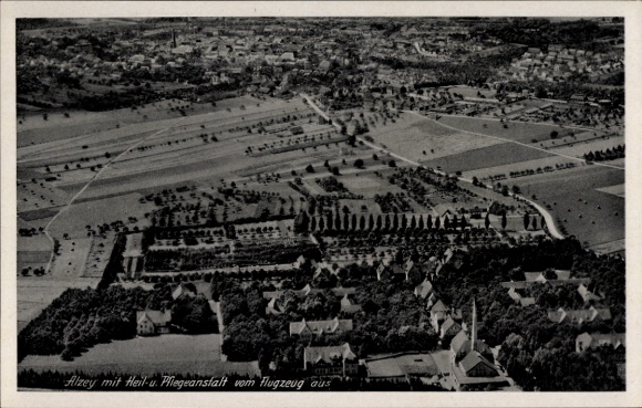Postcard Alzey in Rheinhessen, aerial view of sanatorium and nursing home, rural surroundings
