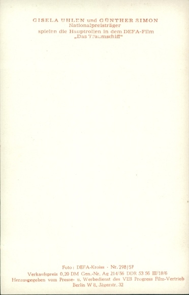 Postcard actress Gisela Uhlen, actor Günther Simon, Das Traumschiff