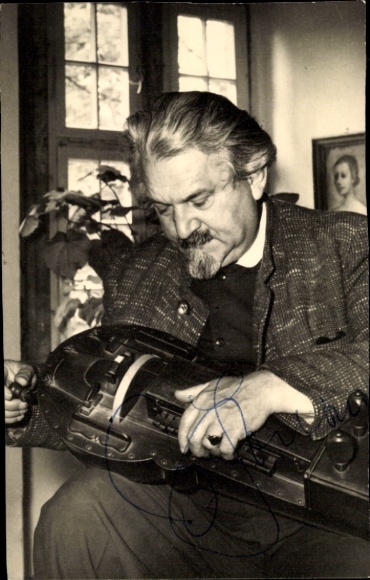 Foto Schauspieler Veit Harlan, Portrait, Drehleier, Autogramm