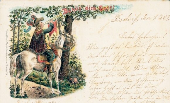 Litho Pißdorf Osternienburger Land, Behüt dich Gott, Trompeter