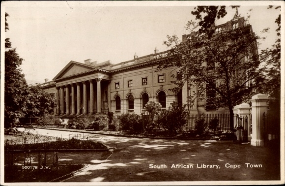 Ak Cape Town Kapstadt Südafrika, Südafrikanische Bibliothek,  Bäume, Garten, 