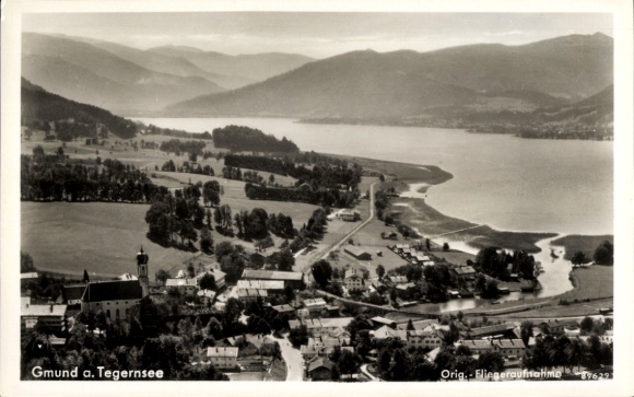 Postcard Gmund am Tegernsee Upper Bavaria, landscape, Tegernsee, aerial photography, church, building, nature