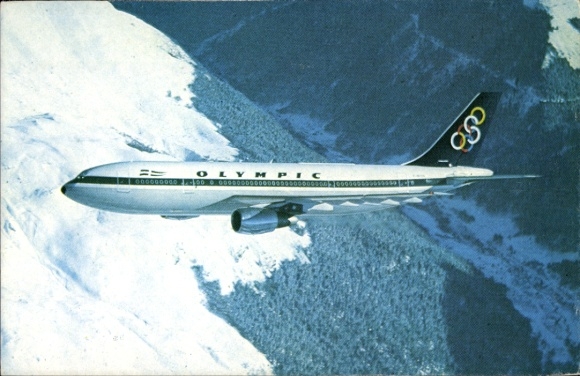 Postcard Greek passenger aircraft, Airbus A300, Olympic Airways