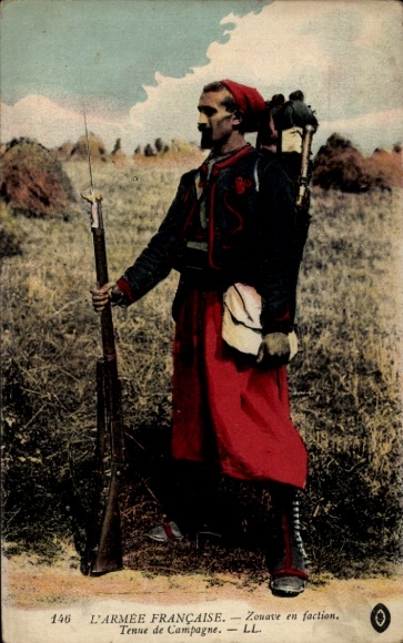 CPA Armee francaise, Zouave en faction, Tenue de Campagne