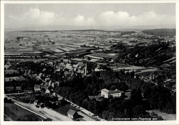 Postcard Eichtersheim im Kraichgau Baden, view from the airplane, rural surroundings, houses