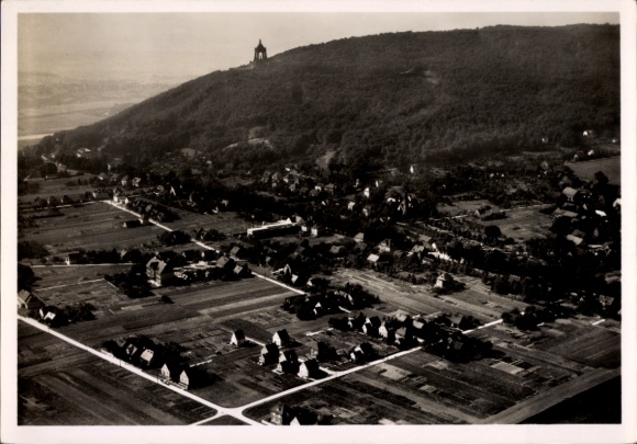 Postcard Porta Westfalica on the Weser, aerial photograph, Kaiser Wilhelm Memorial and Barkhausen