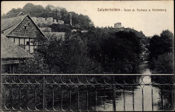 Ansichtkaart Salzderhelden Einbeck in Nedersaksen, ruïne met Kurhaus zu Heldenburg