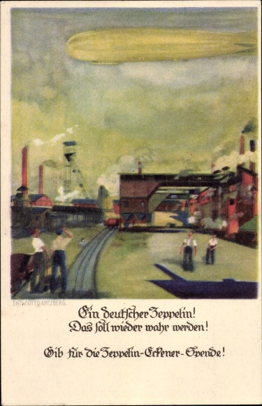 Artist PC Amtberg, Otto, a German zeppelin, Eckener donation, airship, industrial plants