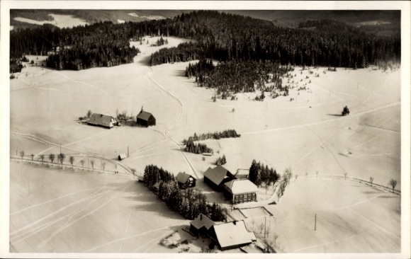 Postcard Thurner St. Märgen in the Black Forest, aerial photograph, guesthouse and guesthouse on the Thurner, winter
