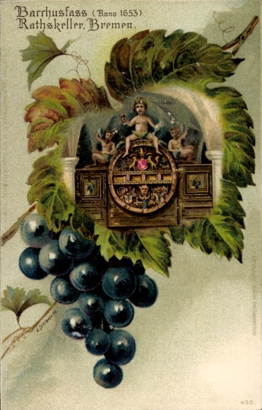 Weinblatt Künstler Litho Schlemo, E., Hansestadt Bremen, Bacchusfass im Ratskeller, Weintrauben