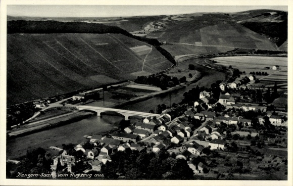 Postcard Kanzem on the Saar, aerial photograph, bridge