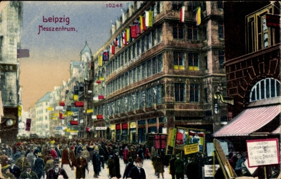 Ak Leipzig, Messzentrum, Geschäftsstraße, Werbetafeln
