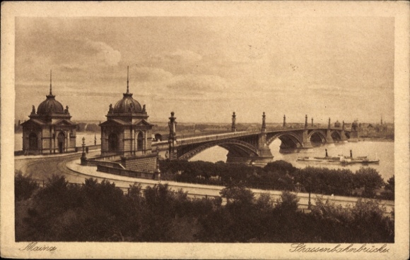 Ak Mainz am Rhein, Straßenbahnbrücke
