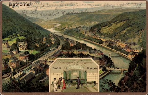 Artist PC Bad Ems an der Lahn, Emser Kranchen, long shot from a bird&#39;s eye view