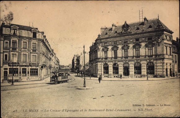 Ak Le Mans Sarthe, La Caisse d'Epargne et le Boulevard René Levasseur, Tram