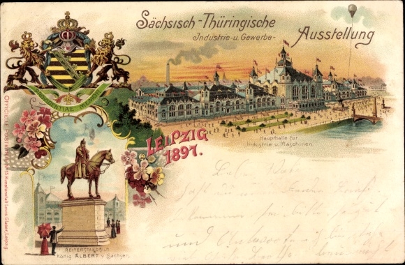 Wappen Litho Leipzig in Sachsen, Industrie- und Gewerbeausstellung 1897, Haupthalle für Maschinen