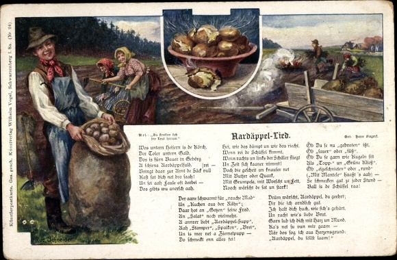 Song artist PC Schneider, Rud., Aardäppel song, potato harvest, publishing house Wilhelm Vogel