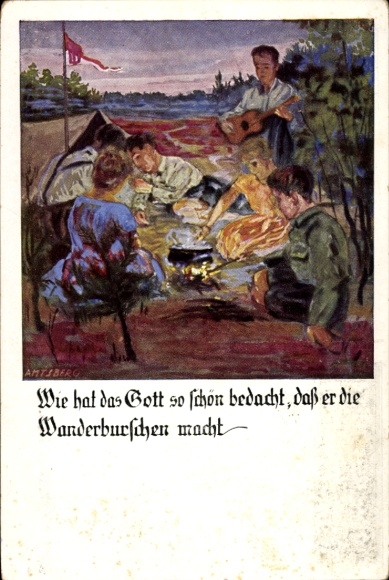 Artist Postcard Amtsberg, Otto, How God has thought of it so beautifully, Wandering boys, German Gymnastics Association