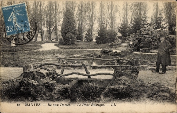 Ak Mantes sur Seine Yvelines, Ile aux Dames, Pont Rustique