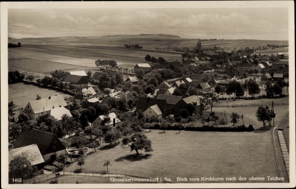 Postcard Großhartmannsdorf in the Ore Mountains, view from the church tower to the upper ponds