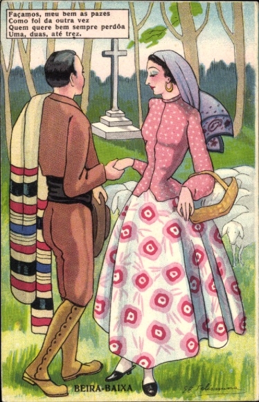 Artist Postcard Dancing couple in Portuguese costumes