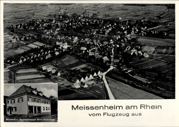 Postcard Meißenheim am Rhein Baden, aerial photograph