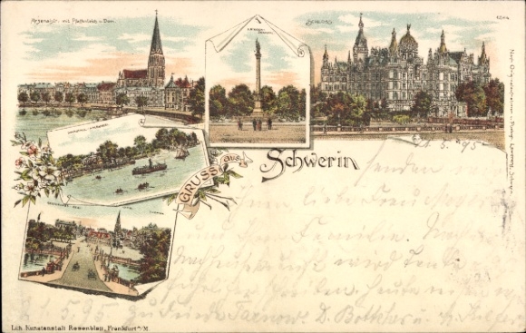 Litho Schwerin in Mecklenburg Vorpommern, Arsenalstraße, Denkmal, Schloss, Dom