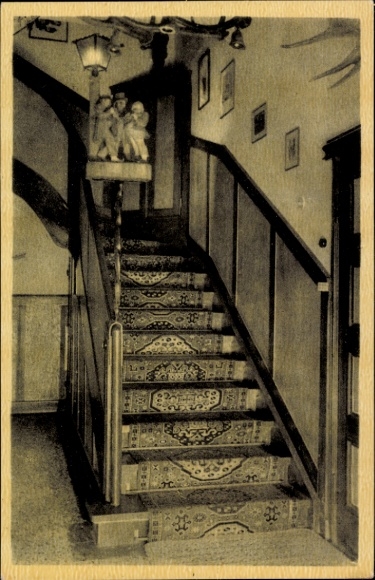 Postcard Ernstroda Friedrichroda in the Thuringian Forest, stairs with carpet, murals, lantern, nostalgic